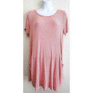 Lilypad Orange White Striped Mini Dress Front Pockets M Lightweight Stretchy